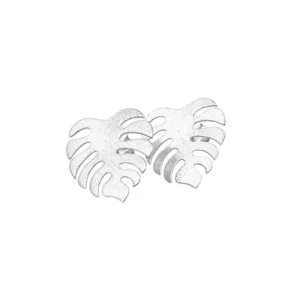 Monstera Mini Earrings Rhodium Plated